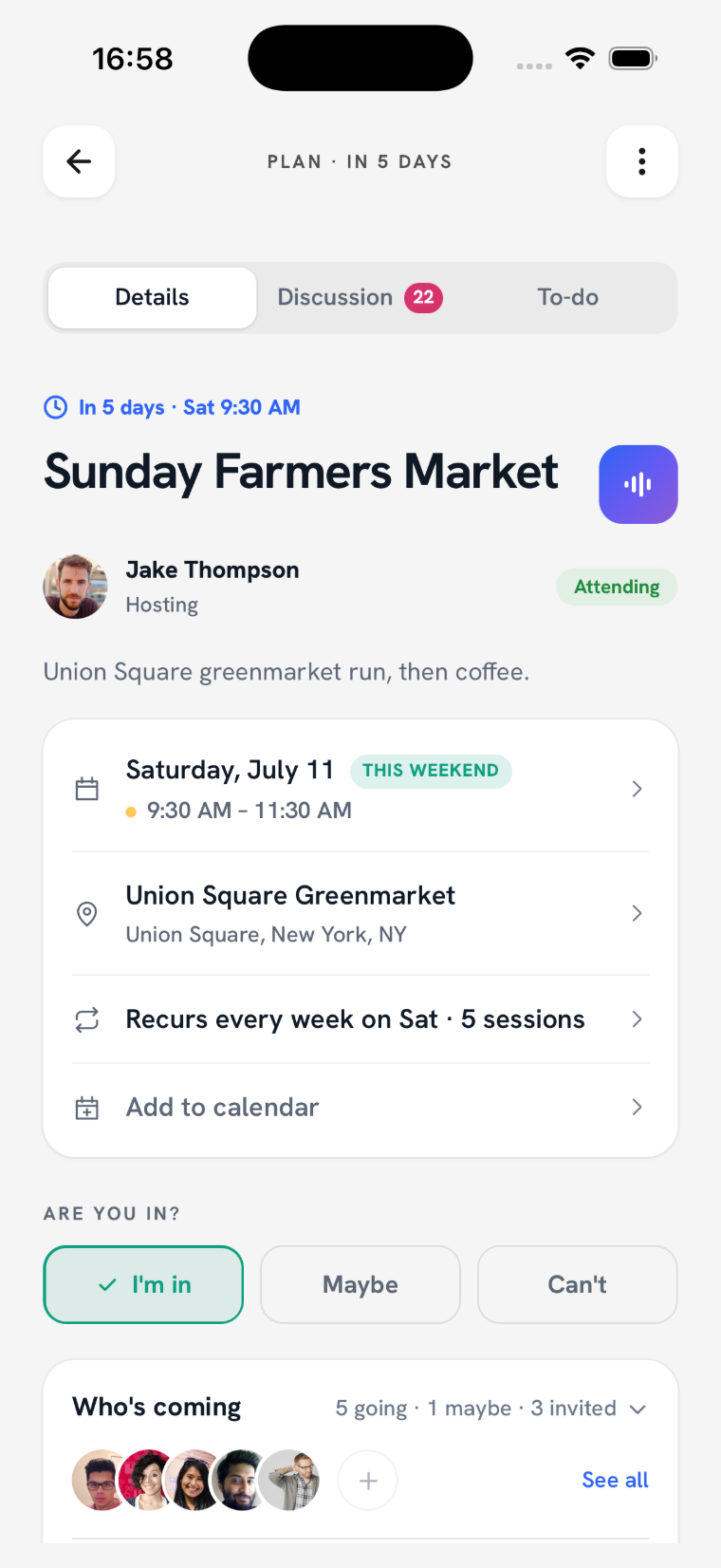 Plan details with RSVPs